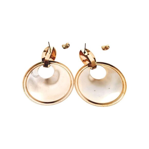 Vintage Enameled Swirls Door Knocker Pierced Earrings - Picture 4 of 8